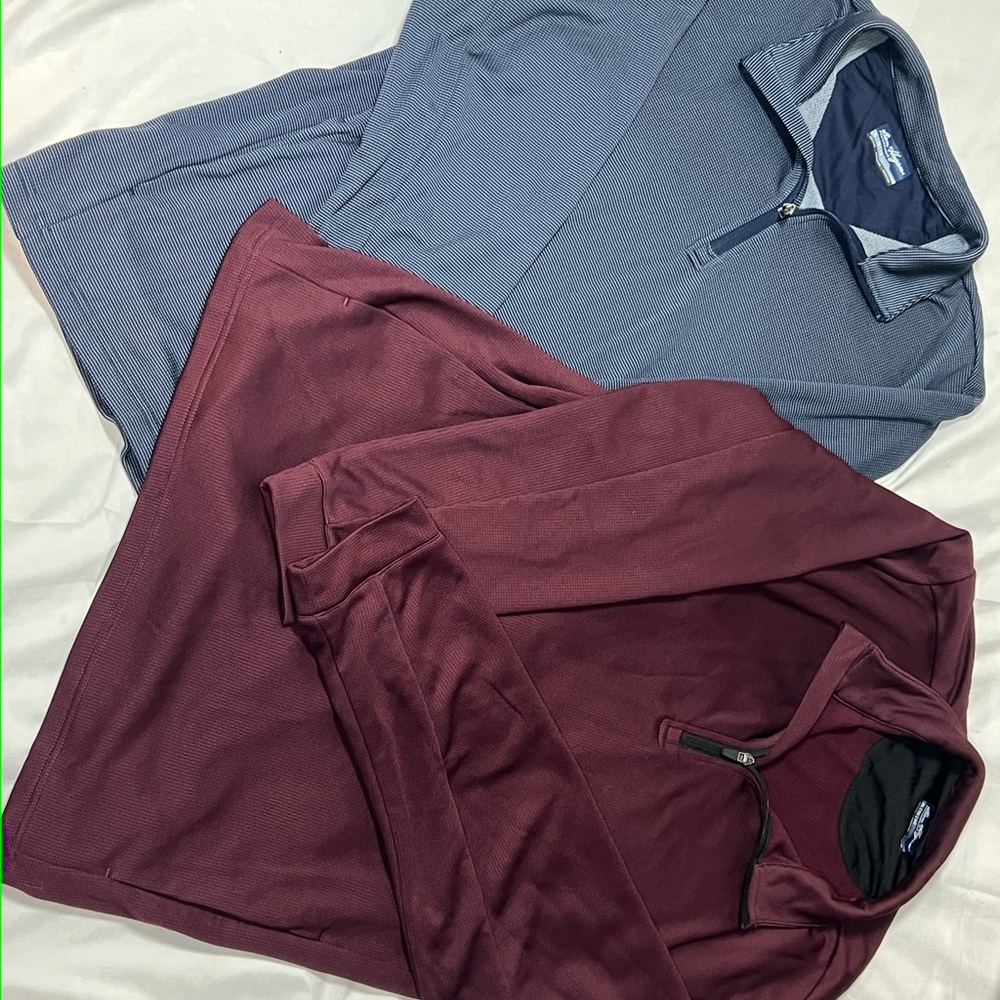 Set of 2: Hogan Burgundy AND Navy and White Striped Quarter-Zip Pullover